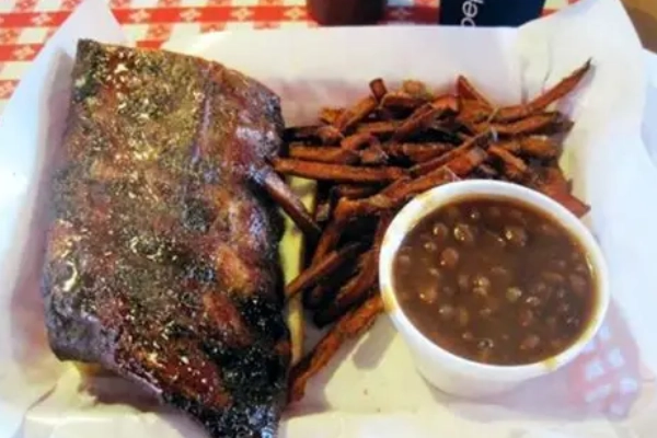 A rack of Memphis-style ribs from Pappy’s Smokehouse