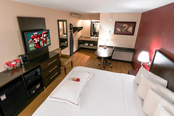 A simple, clean room at a Red Roof Inn