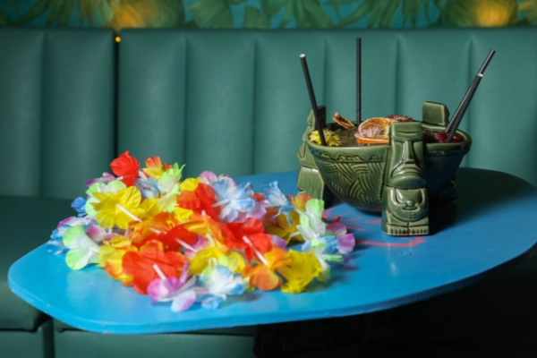 The retro interior of The Hideaway Tiki Bar