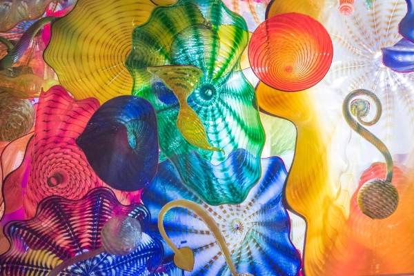 Quirky neon glass spirals at the Chihuly Collection