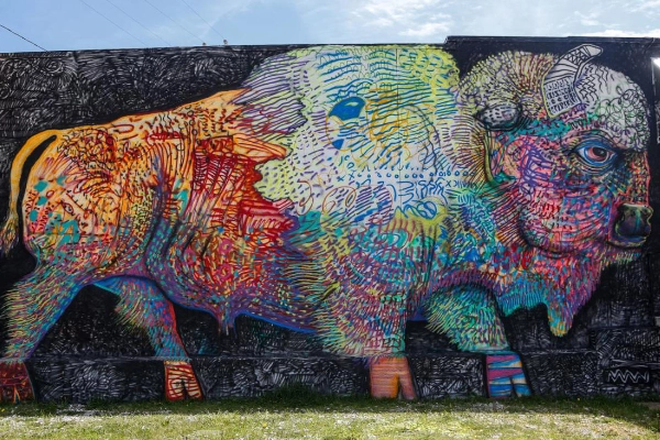 Colorful street art in the Tulsa Arts District