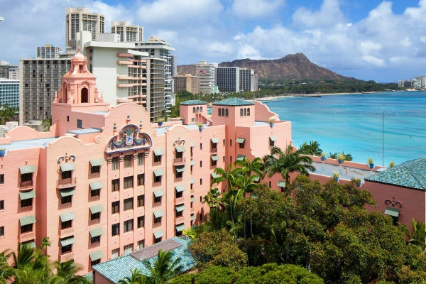 The iconic 'Pink Palace' exterior of The Royal Hawaiian
