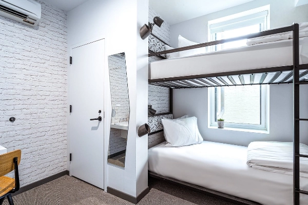 A compact, modern micro-room at Hotel Hive