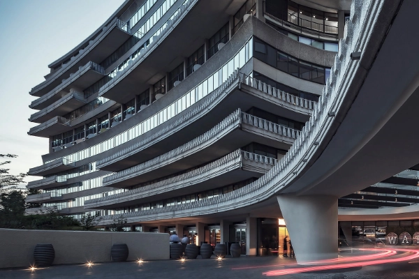 The modern, elegant lobby of The Watergate Hotel