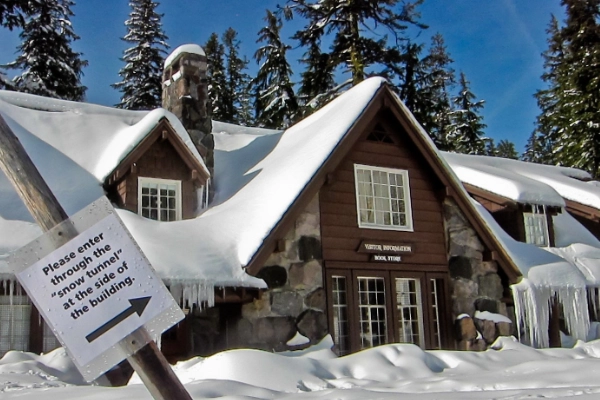 The historic ranger cabin at the Steel Visitor Center
