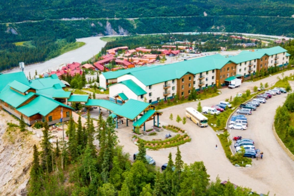 The view from the luxurious Grande Denali Lodge overlooking the Nenana River