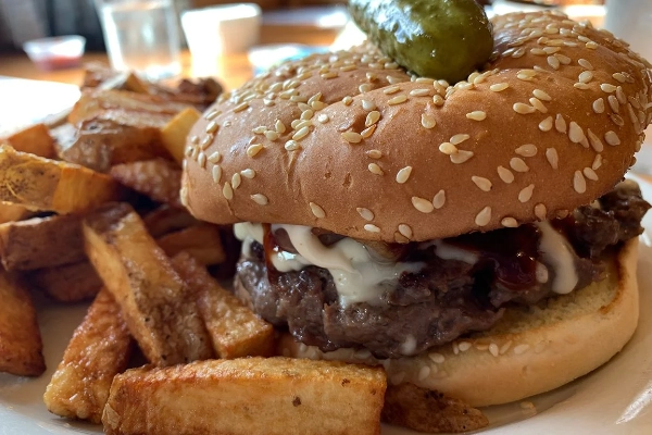 A moose burger from Arctic Getaway Cafe