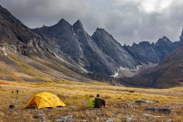 A tent set up in the Arctic wilderness
