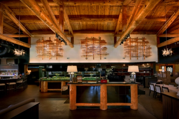 The upscale, wood-beamed interior of The Park Grill