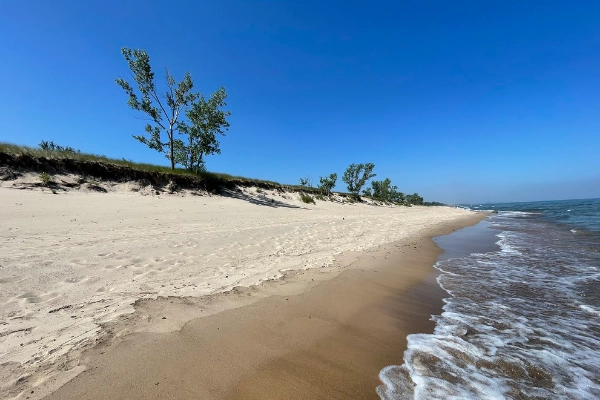 The sandy shores of West Beach on Lake Michigan