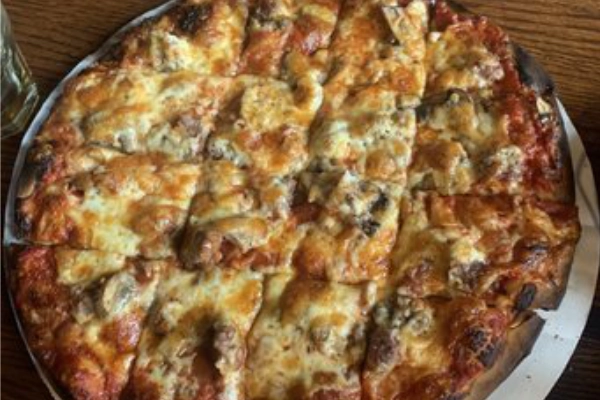A famous pizza from the Ambassador Restaurant in Houghton