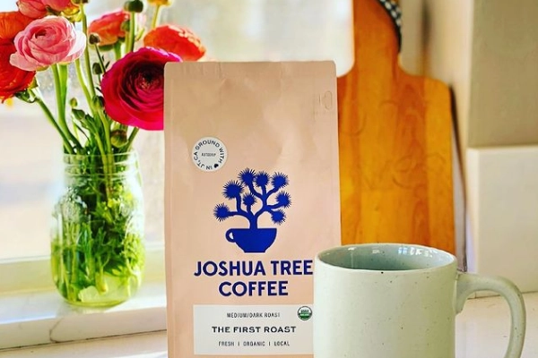 A cup of locally roasted coffee from Joshua Tree Coffee Company