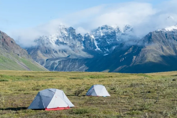 A tent set up for backcountry camping inside the park