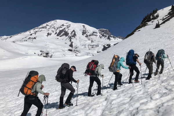 A climber nearing the summit of Mount Rainier