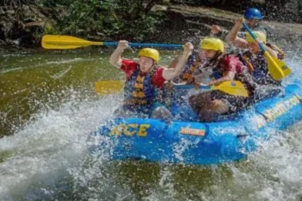 Whitewater rafters navigating the wild rapids of the New River
