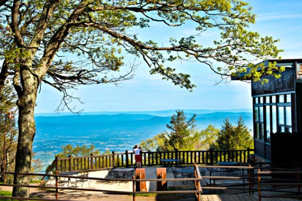 A bison burger served with a stunning view of the mountain ridges