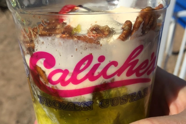 A green chile sundae from a famous frozen custard shop